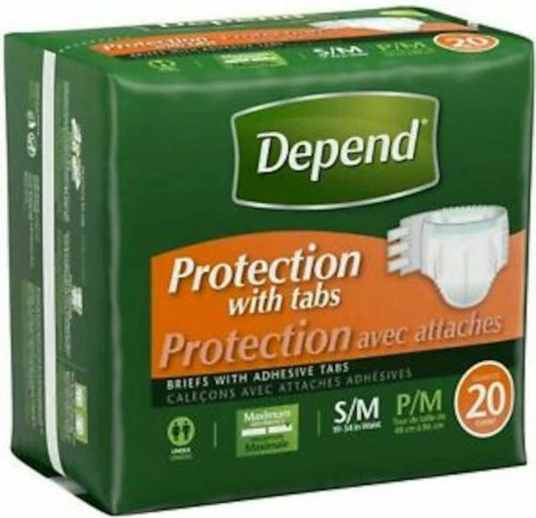 DEPEND BRIEF TAB UNISEX S TO M 20CT/1